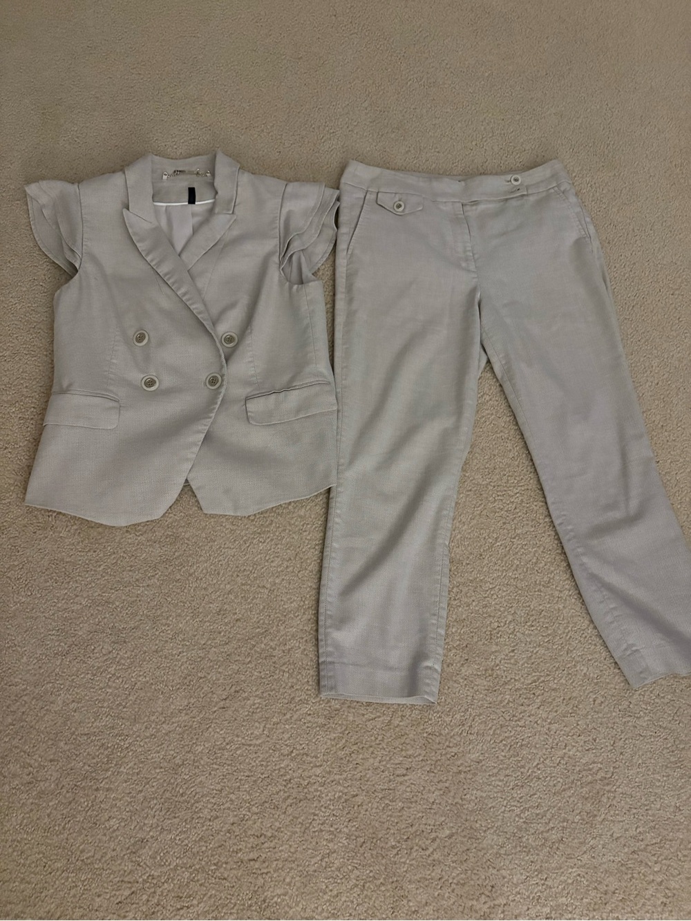 WHMB Women's Light Tan Linen-Blend Double-Breasted Blazer & Pants Set